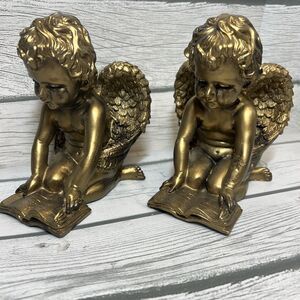 Cherub Bookends Gold Color Set of 2 - Beautiful Details Angels Regency